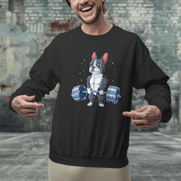 Boston Terrier Weightlifting Deadlift Men Fitness Gym Men Graphic Sweatshirt, Boston Terrier Gym Sweatshirts, gift for family, gift for coworker