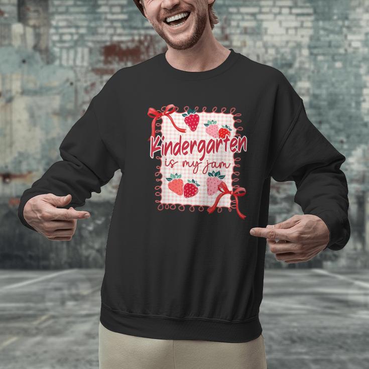 Bow Strawberry Kindergarten Is My Jam Teacher Kinder Team Men Graphic Sweatshirt, gift for family, gift for coworker Bow Strawberry Kindergarten Is My Jam Teacher Kinder Team Men Graphic Sweatshirt, gift for family, gift for coworker