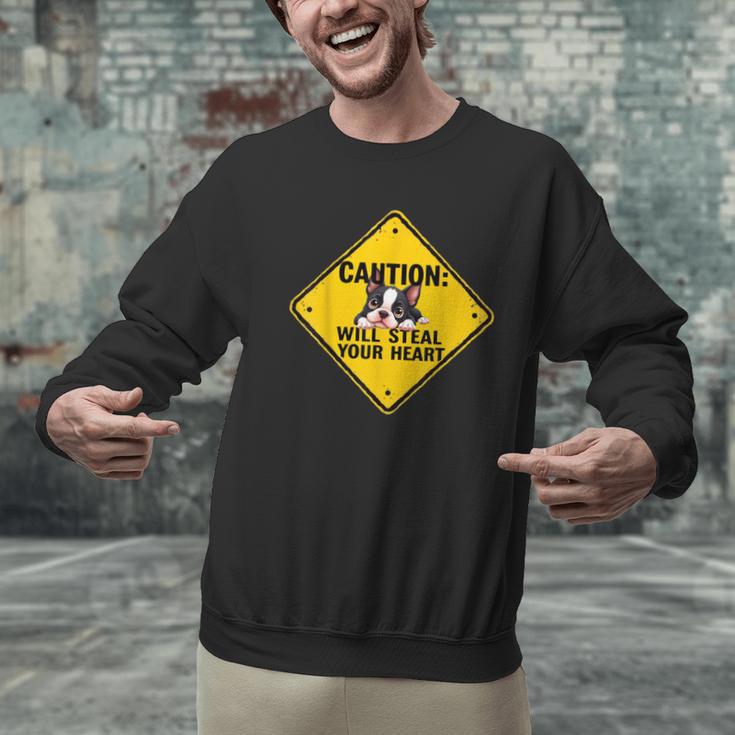 Caution Sign Boston Terrier Dog Bostie Puppy Men Graphic Sweatshirt, gift for family, gift for coworker