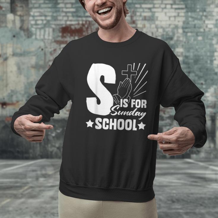 Christian Teacher S Is For Sunday School Essentials Men Graphic Sweatshirt, gift for family, gift for coworker Christian Teacher S Is For Sunday School Essentials Men Graphic Sweatshirt, gift for family, gift for coworker