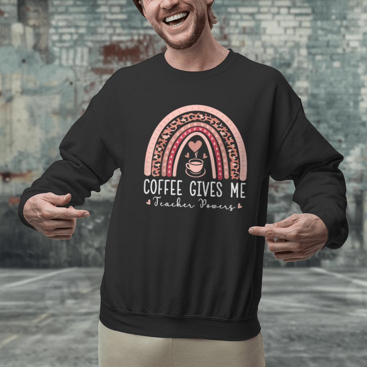 Coffee Gives Me Teacher Powers Leopard Rainbow Teacher Men Graphic Sweatshirt, gift for family, gift for coworker Coffee Gives Me Teacher Powers Leopard Rainbow Teacher Men Graphic Sweatshirt, gift for family, gift for coworker