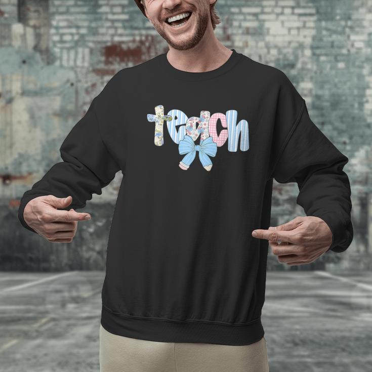 Coquette Bow Teach Teacher Happy First Day Back To School Men Graphic Sweatshirt, gift for family, gift for coworker Coquette Bow Teach Teacher Happy First Day Back To School Men Graphic Sweatshirt, gift for family, gift for coworker