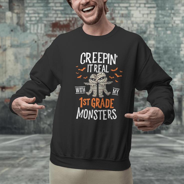 Creepin It Real With My 1st Grade Monsters Halloween Teacher Men Graphic Sweatshirt, gift for family, gift for coworker Creepin It Real With My 1st Grade Monsters Halloween Teacher Men Graphic Sweatshirt, gift for family, gift for coworker