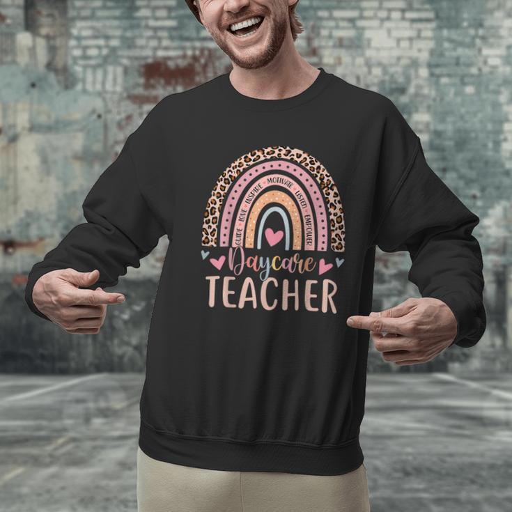 Cute Daycare Teacher Rainbow Leopard Print Childcare Worker Men Graphic Sweatshirt, gift for family, gift for coworker Cute Daycare Teacher Rainbow Leopard Print Childcare Worker Men Graphic Sweatshirt, gift for family, gift for coworker