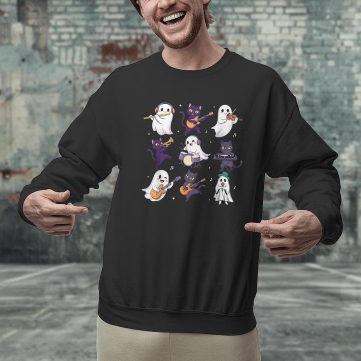 Cute Ghost Cat Playing Musical Halloween Music Teacher Men Graphic Sweatshirt, gift for family, gift for coworker Cute Ghost Cat Playing Musical Halloween Music Teacher Men Graphic Sweatshirt, gift for family, gift for coworker
