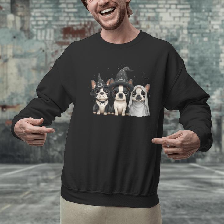Cute Halloween Boston Terrier Dogs Witch Hat Ghost Dog For Men Women Kids Men Graphic Sweatshirt, Boston Terrier Ghost Sweatshirts, Boston Terrier Halloween Sweatshirts, gift for family, gift for coworker