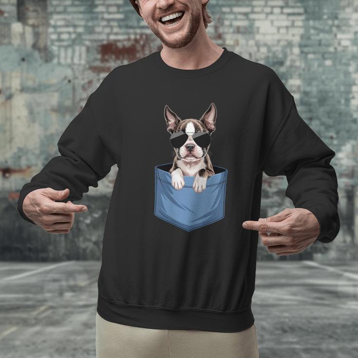 Cute Pocket Boston Terrier Lover Dog Mom Men Graphic Sweatshirt, Boston Terrier Mom Sweatshirts, gift for family, gift for coworker