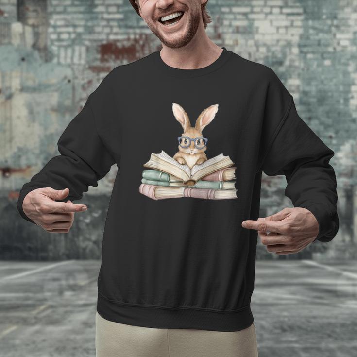 Cute Reading Bunny Glasses Books Bookworm Reader Teacher Men Graphic Sweatshirt, gift for family, gift for coworker