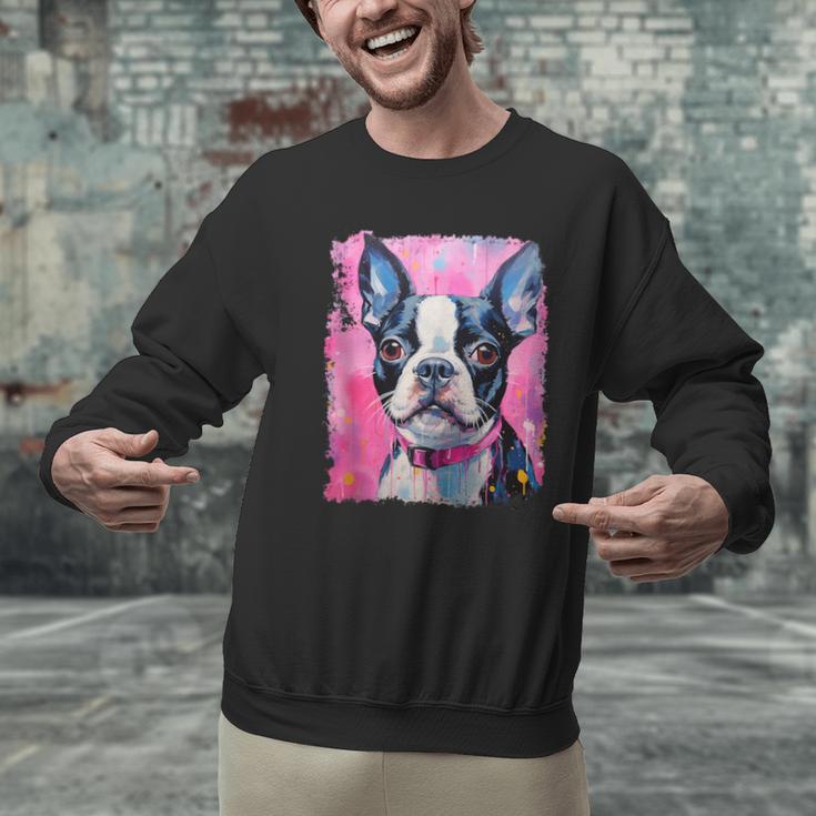 Dog Pink Boston Terrier Men Graphic Sweatshirt, gift for family, gift for coworker
