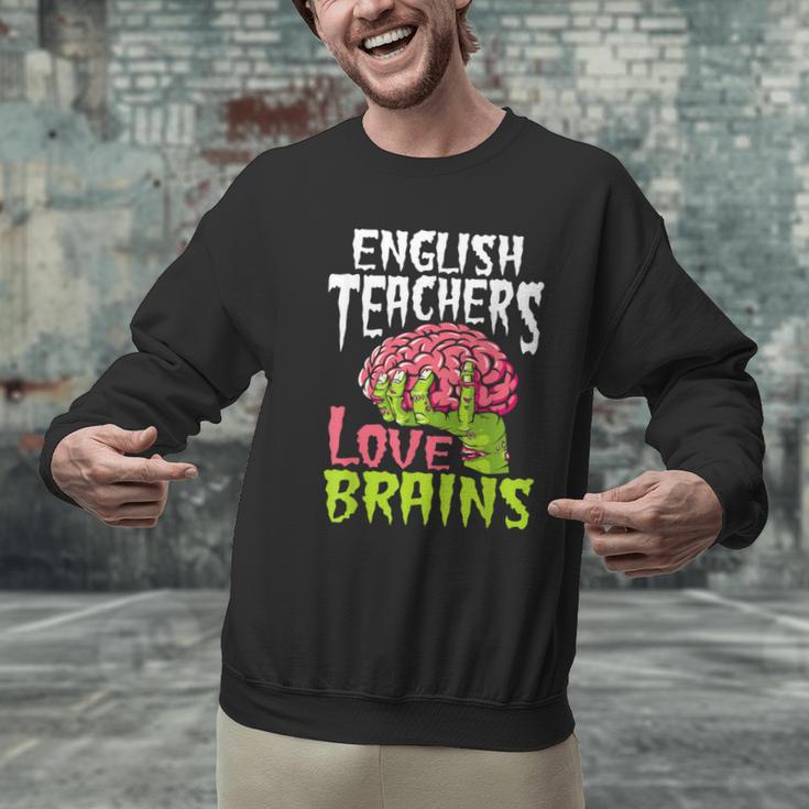 English Teachers Love Brains Zombie Teacher School Halloween Men Graphic Sweatshirt, English Teacher Sweatshirts, gift for family, gift for coworker