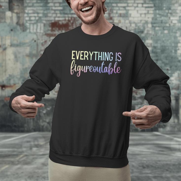 Everything Is Figureoutable Teacher Motivational - -Adults Small Short Sleeve Crew Collar Modern Fun Vacation Cotton Polyester Machine Wash Men Graphic Sweatshirt, gift for family, gift for coworker
