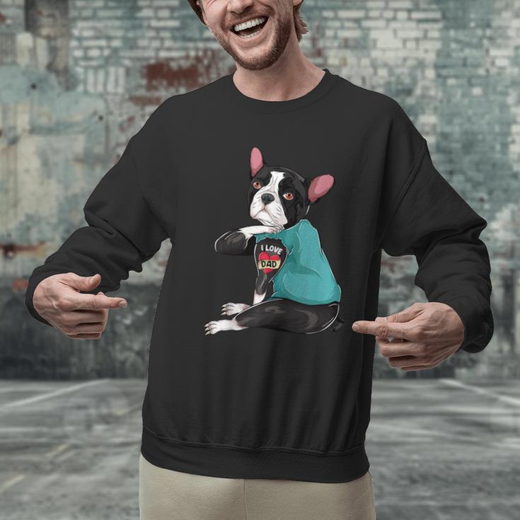 Father's Day Gift Dog Dad Boston Terrier i Love Dad Tattoo Men Graphic Sweatshirt, Boston Terrier Dad Sweatshirts, gift for family, gift for coworker