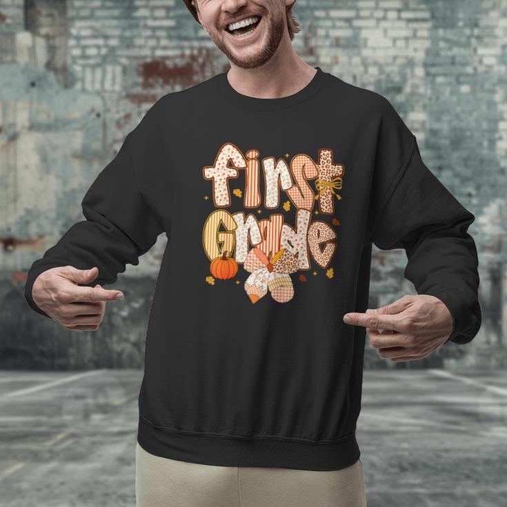 First Grade Fall Floral Coquette Bow Teachers Students Men Graphic Sweatshirt, First Grade Teacher Sweatshirts, gift for family, gift for coworker