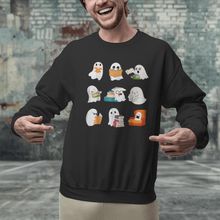 Ghost Reading Teacher Halloween Librarian Book Lover School Men Graphic Sweatshirt, gift for family, gift for coworker
