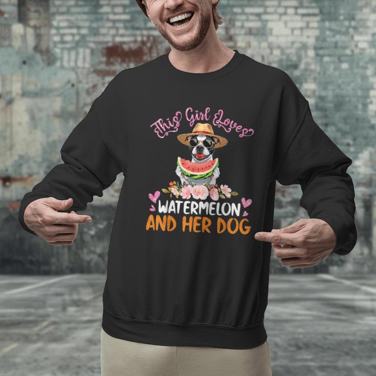 This Girl Loves Watermelon And Her Boston Terrier Dog Mother Men Graphic Sweatshirt, gift for family, gift for coworker