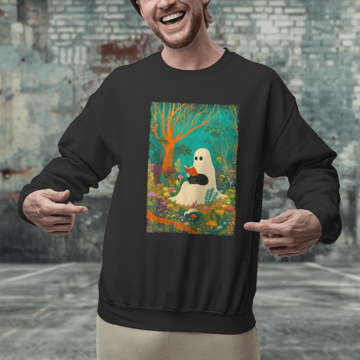 Groovy Ghost Reading Book Cat Halloween Ghost Teacher Men Graphic Sweatshirt, Groovy Teacher Sweatshirts, gift for family, gift for coworker Groovy Ghost Reading Book Cat Halloween Ghost Teacher Men Graphic Sweatshirt, Groovy Teacher Sweatshirts, gift for family, gift for coworker