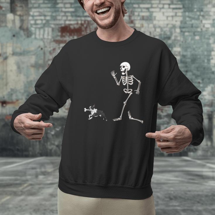 Halloween Boston Terrier And Skeleton Men Graphic Sweatshirt, Boston Terrier Halloween Sweatshirts, gift for family, gift for coworker