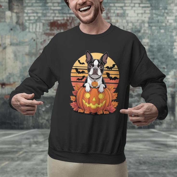 Halloween Retro Boston Terrier Men Graphic Sweatshirt, Boston Terrier Halloween Sweatshirts, gift for family, gift for coworker