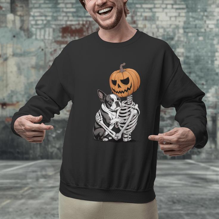Halloween Skeleton Boston Terrier Men Graphic Sweatshirt, Boston Terrier Halloween Sweatshirts, gift for family, gift for coworker