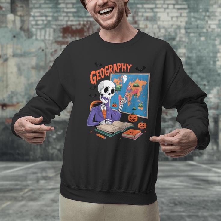 Halloween Skeleton Geography Teacher Pumpkin Bats Classroom Men Graphic Sweatshirt, gift for family, gift for coworker Halloween Skeleton Geography Teacher Pumpkin Bats Classroom Men Graphic Sweatshirt, gift for family, gift for coworker