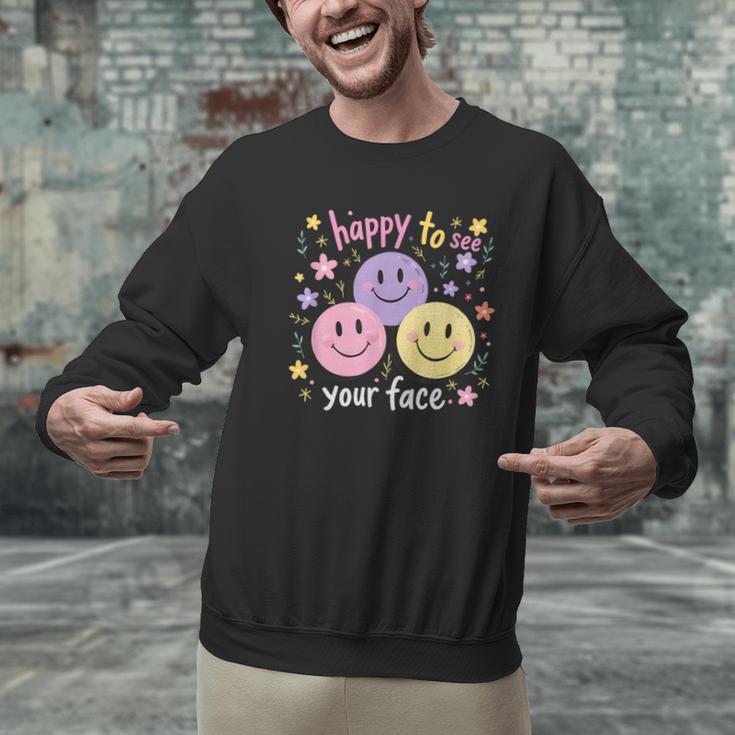 Happy To See Your Face Smile Face Teacher Back To School Men Graphic Sweatshirt, gift for family, gift for coworker Happy To See Your Face Smile Face Teacher Back To School Men Graphic Sweatshirt, gift for family, gift for coworker