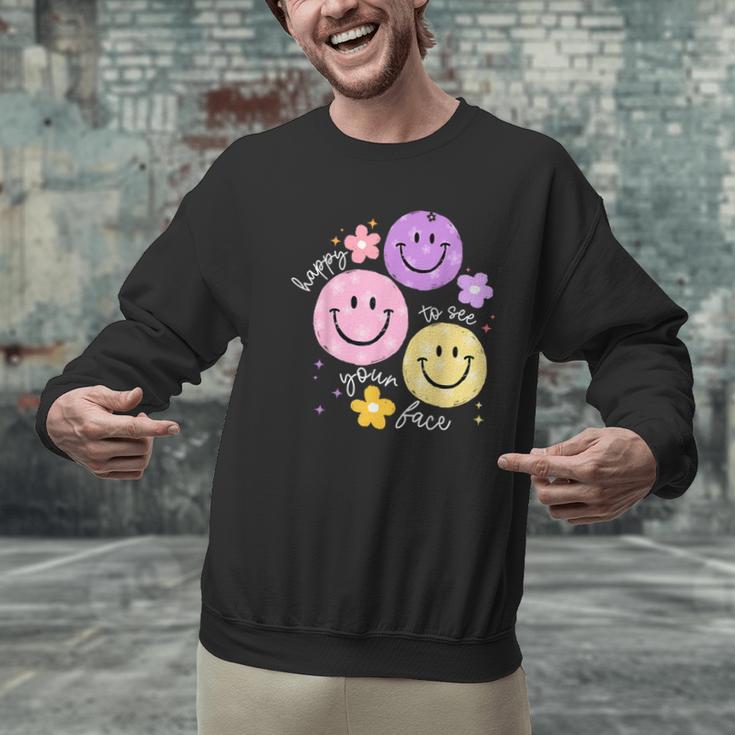 Happy To See Your Face Teacher Flower Back To School Men Graphic Sweatshirt, gift for family, gift for coworker Happy To See Your Face Teacher Flower Back To School Men Graphic Sweatshirt, gift for family, gift for coworker