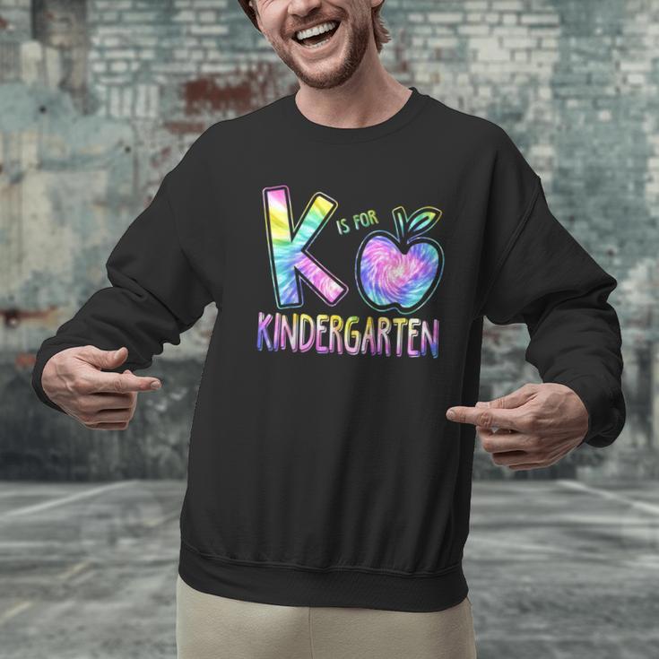 K Is For Kindergarten Teacher Tie Dye Back To School Kinder Men Graphic Sweatshirt, gift for family, gift for coworker K Is For Kindergarten Teacher Tie Dye Back To School Kinder Men Graphic Sweatshirt, gift for family, gift for coworker