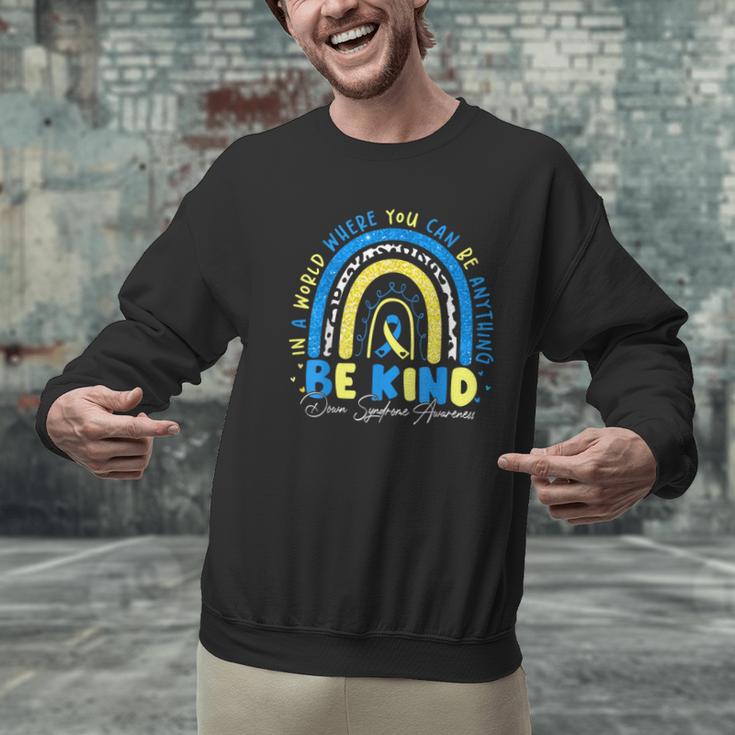 Be Kind Rainbow Down Syndrome Awareness Teacher Blue Yellow Men Graphic Sweatshirt, gift for family, gift for coworker Be Kind Rainbow Down Syndrome Awareness Teacher Blue Yellow Men Graphic Sweatshirt, gift for family, gift for coworker