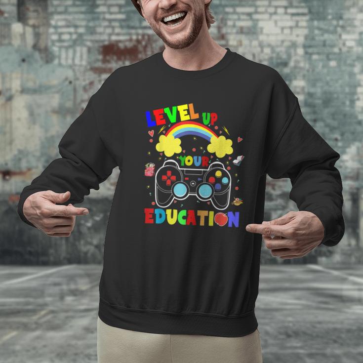 Level Up Your Education Gaming Inspired Teacher Gamers For Men Women Kids Men Graphic Sweatshirt, gift for family, gift for coworker Level Up Your Education Gaming Inspired Teacher Gamers For Men Women Kids Men Graphic Sweatshirt, gift for family, gift for coworker