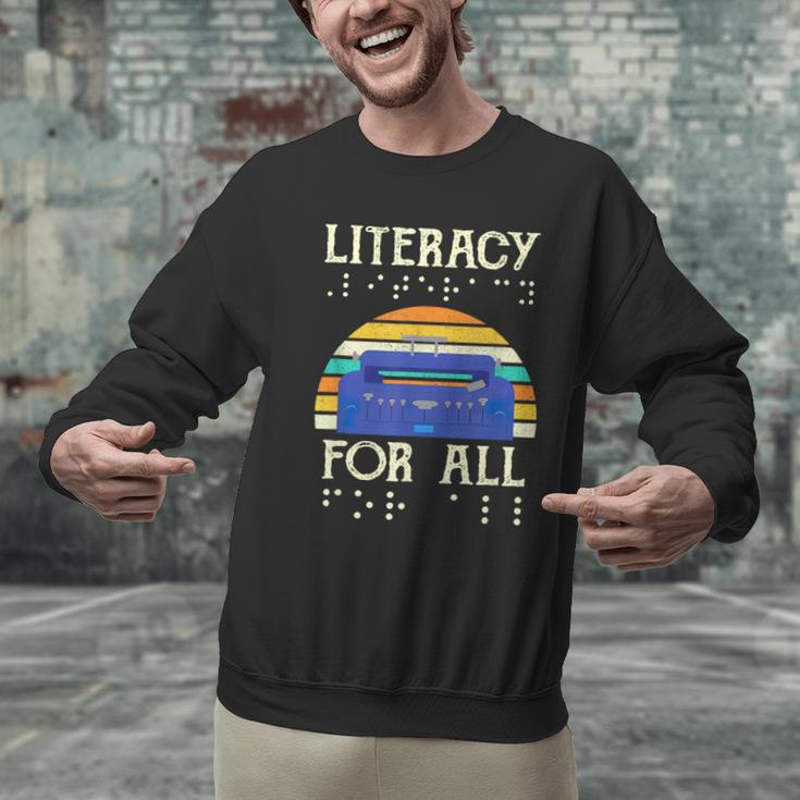 Literacy For All Visually Impaired Braille Teacher The Blind Men Graphic Sweatshirt, gift for family, gift for coworker Literacy For All Visually Impaired Braille Teacher The Blind Men Graphic Sweatshirt, gift for family, gift for coworker