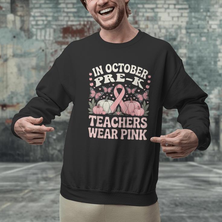 In October Pre-K Teachers Wear Pink Ribbon Breast Cancer Men Graphic Sweatshirt, gift for family, gift for coworker