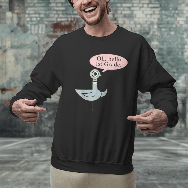 Oh Hello First Graders Cute Pigeon 1st Grade Teacher Men Graphic Sweatshirt, First Grade Teacher Sweatshirts, gift for family, gift for coworker
