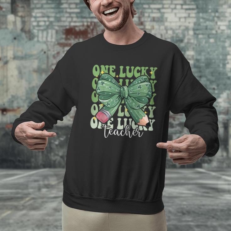 One Lucky Teacher Coquette Bow St Patricks Day Teacher Men Graphic Sweatshirt, gift for family, gift for coworker One Lucky Teacher Coquette Bow St Patricks Day Teacher Men Graphic Sweatshirt, gift for family, gift for coworker
