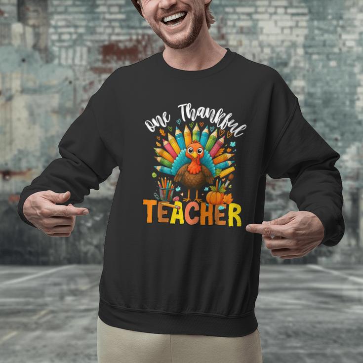 One Thankful Teacher Thanksgiving Turkey Cute Crayon Pencil Men Graphic Sweatshirt, gift for family, gift for coworker