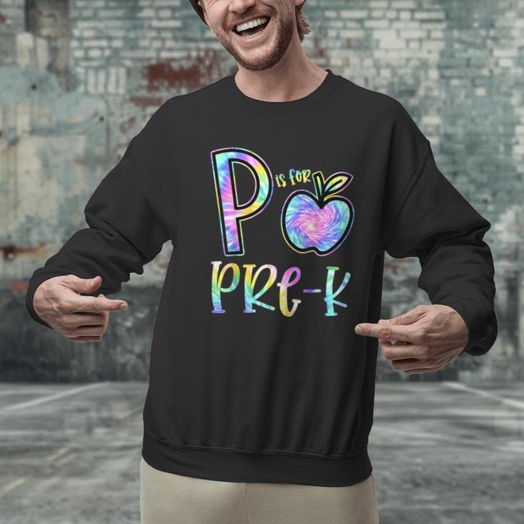 P Is For Pre-K Preschool Teacher Tie Dye Back To School Men Graphic Sweatshirt, gift for family, gift for coworker P Is For Pre-K Preschool Teacher Tie Dye Back To School Men Graphic Sweatshirt, gift for family, gift for coworker