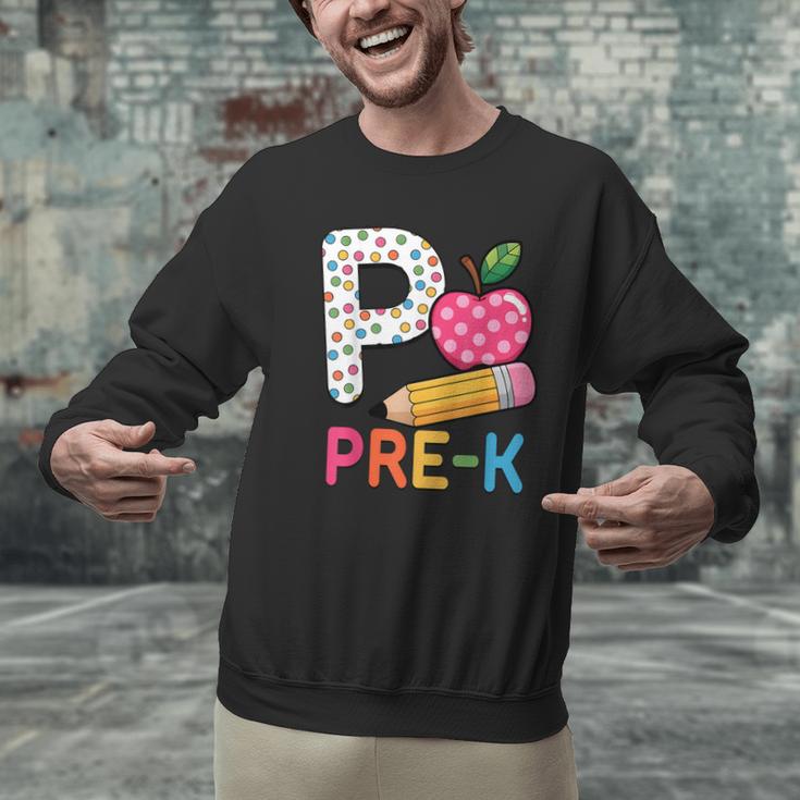 P Is For Pre K Teacher Student Pencil Apple Back To School Men Graphic Sweatshirt, gift for family, gift for coworker P Is For Pre K Teacher Student Pencil Apple Back To School Men Graphic Sweatshirt, gift for family, gift for coworker