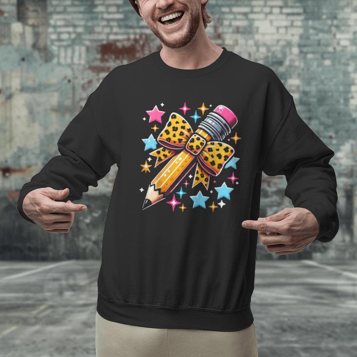 Pencil Leopard Coquette Bow Teacher Life Back To School Men Graphic Sweatshirt, gift for family, gift for coworker Pencil Leopard Coquette Bow Teacher Life Back To School Men Graphic Sweatshirt, gift for family, gift for coworker