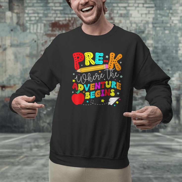 Pre-k Where The Adventure Begins First Day Of Prek Teacher Men Graphic Sweatshirt, gift for family, gift for coworker Pre-k Where The Adventure Begins First Day Of Prek Teacher Men Graphic Sweatshirt, gift for family, gift for coworker