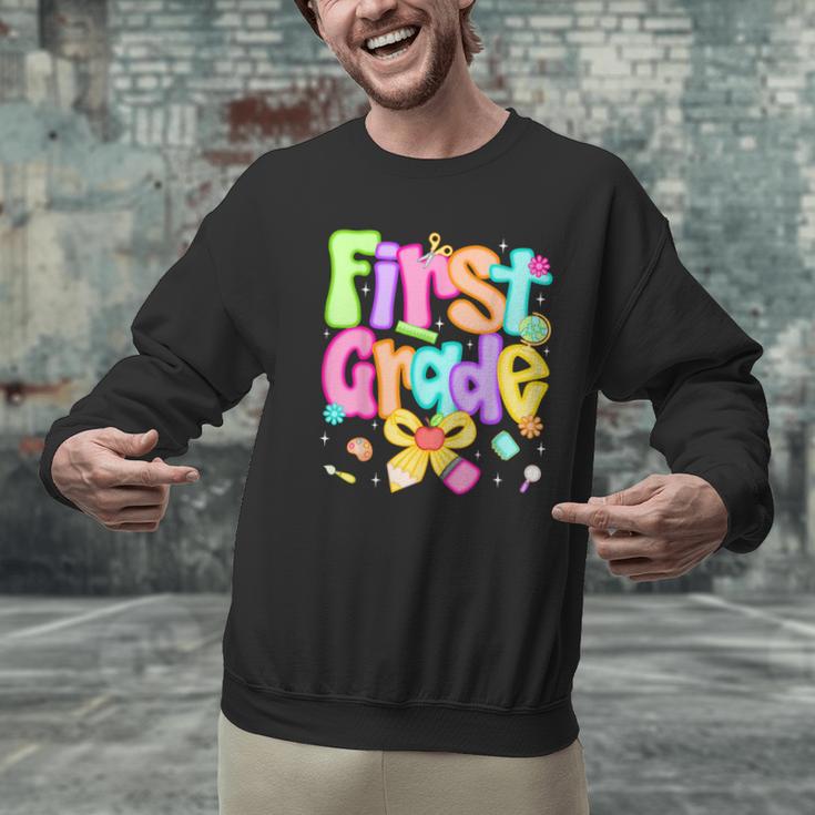 Preppy First Grade Back To School 1st Grade Teacher Girl Kid Men Graphic Sweatshirt, First Grade Teacher Sweatshirts, gift for family, gift for coworker