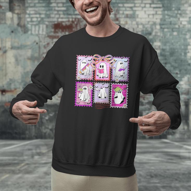 Preppy Spooky Teacher Halloween Ghost Coquette Bow Autumn Men Graphic Sweatshirt, gift for family, gift for coworker