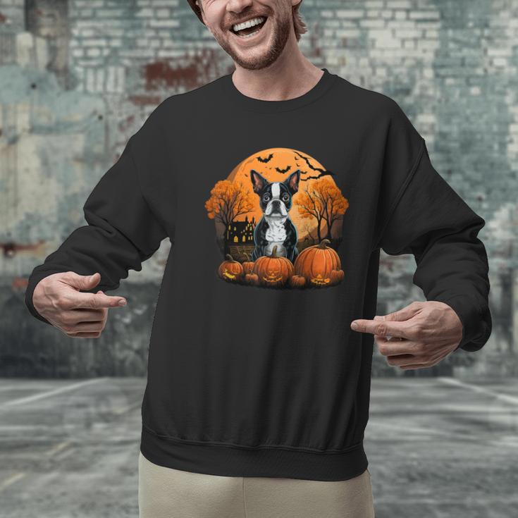 Pumpkin Boston Terrier Costume On Boston Terrier Halloween Men Graphic Sweatshirt, Boston Terrier Halloween Sweatshirts, gift for family, gift for coworker