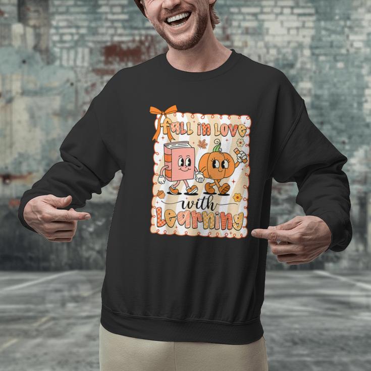Pumpkin Teacher Preppy Fall In Love With Learning Autumn Men Graphic Sweatshirt, gift for family, gift for coworker