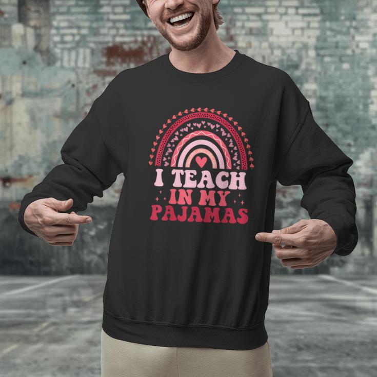 Rainbow Retro Homeschool Mom Teacher I Teach In My Pajamas Men Graphic Sweatshirt, gift for family, gift for coworker