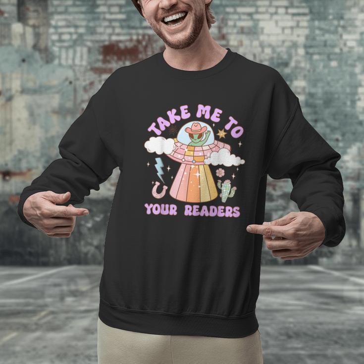 Take Me To Your Readers Alien Teacher Halloween Literacy Men Graphic Sweatshirt, gift for family, gift for coworker Take Me To Your Readers Alien Teacher Halloween Literacy Men Graphic Sweatshirt, gift for family, gift for coworker