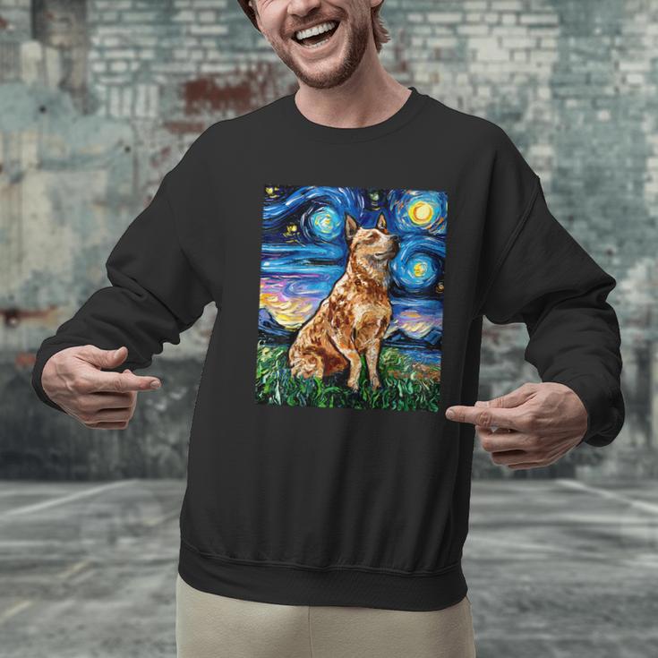 Red Heeler Starry Night Cattle Dog Colorful Art By Aja For Men Women Girls Kids Men Graphic Sweatshirt, gift for family, gift for coworker