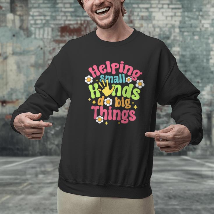 Retro Helping Small Hands Do Big Things Teacher Appreciation For Men Women Men Graphic Sweatshirt, gift for family, gift for coworker