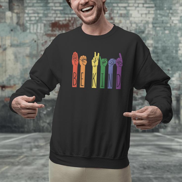 Retro Be Kind ASL Deaf Teacher Sign Language Gay Pride Men Graphic Sweatshirt, gift for family, gift for coworker Retro Be Kind ASL Deaf Teacher Sign Language Gay Pride Men Graphic Sweatshirt, gift for family, gift for coworker