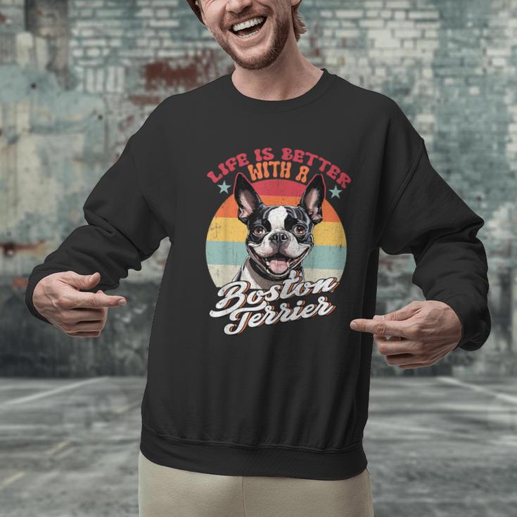 Retro Life Is Better With Boston Terrier Mom Dog Lover Men Graphic Sweatshirt, Boston Terrier Mom Sweatshirts, gift for family, gift for coworker