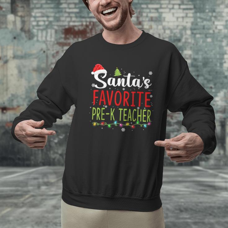 Santa's Favorite Pre-K Teacher Christmas Santa Hat Lights For Men Women Kids Men Graphic Sweatshirt, gift for family, gift for coworker