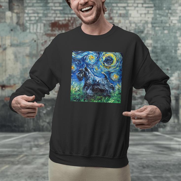 Scottish Terrier Starry Night Scotty Dog Art By Aja Men Graphic Sweatshirt, gift for family, gift for coworker